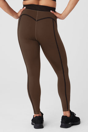 Airlift High-Waist 7/8 Line Up Legging in brown with sweetheart detailing, perfect for studio and lounge wear.