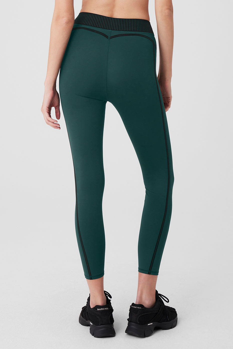 Back view of Airlift High-Waist 7/8 Legging showing flocking detail and flexible design, perfect for studio and street wear.