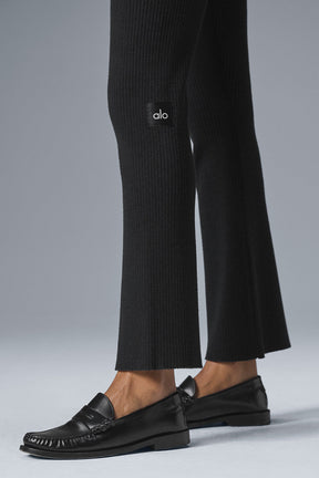 Denim Knit High-Waist Flare Pant