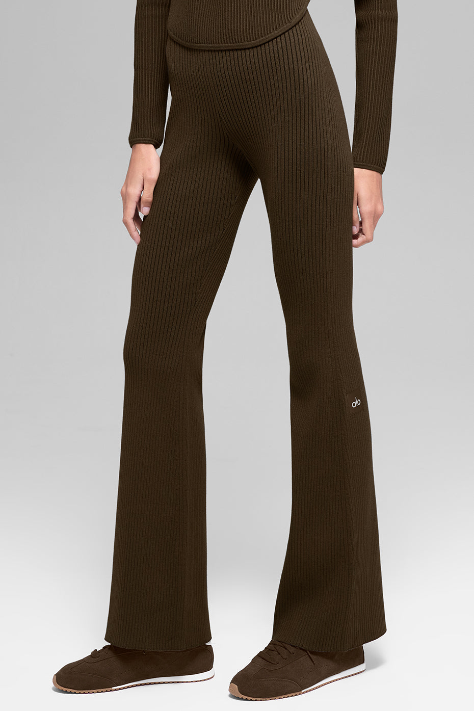 Denim Knit High-Waist Flare Pant