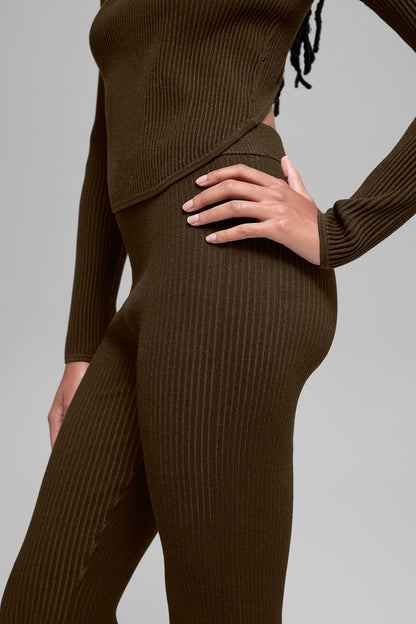 Denim Knit High-Waist Flare Pant