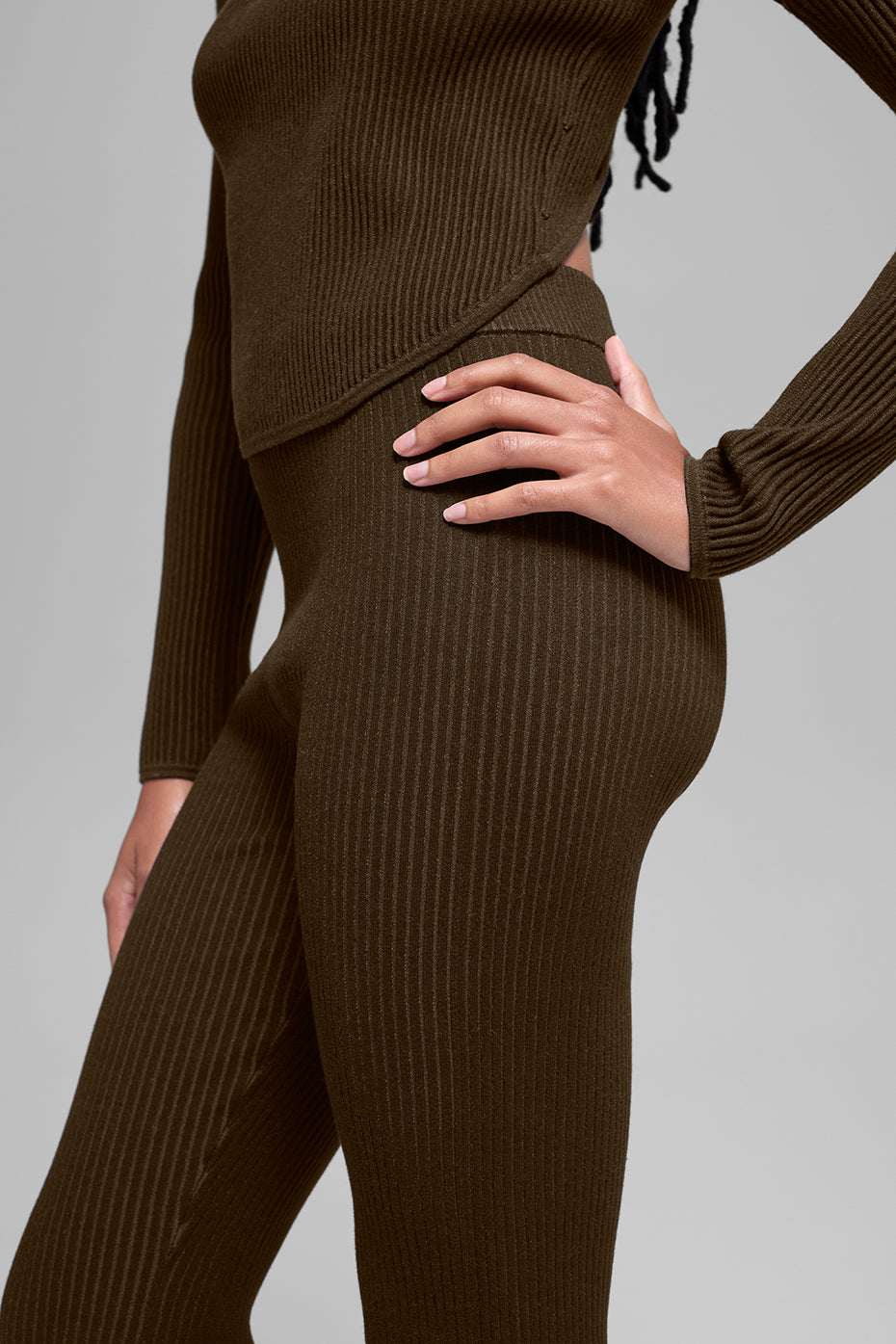 Denim Knit High-Waist Flare Pant