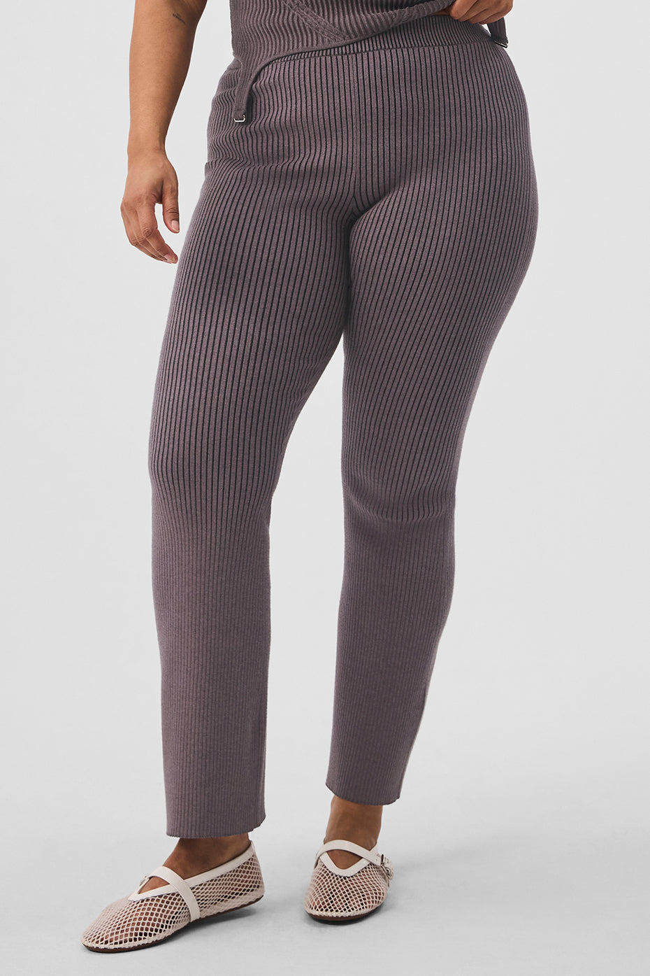 Denim Knit High-Waist Flare Pant