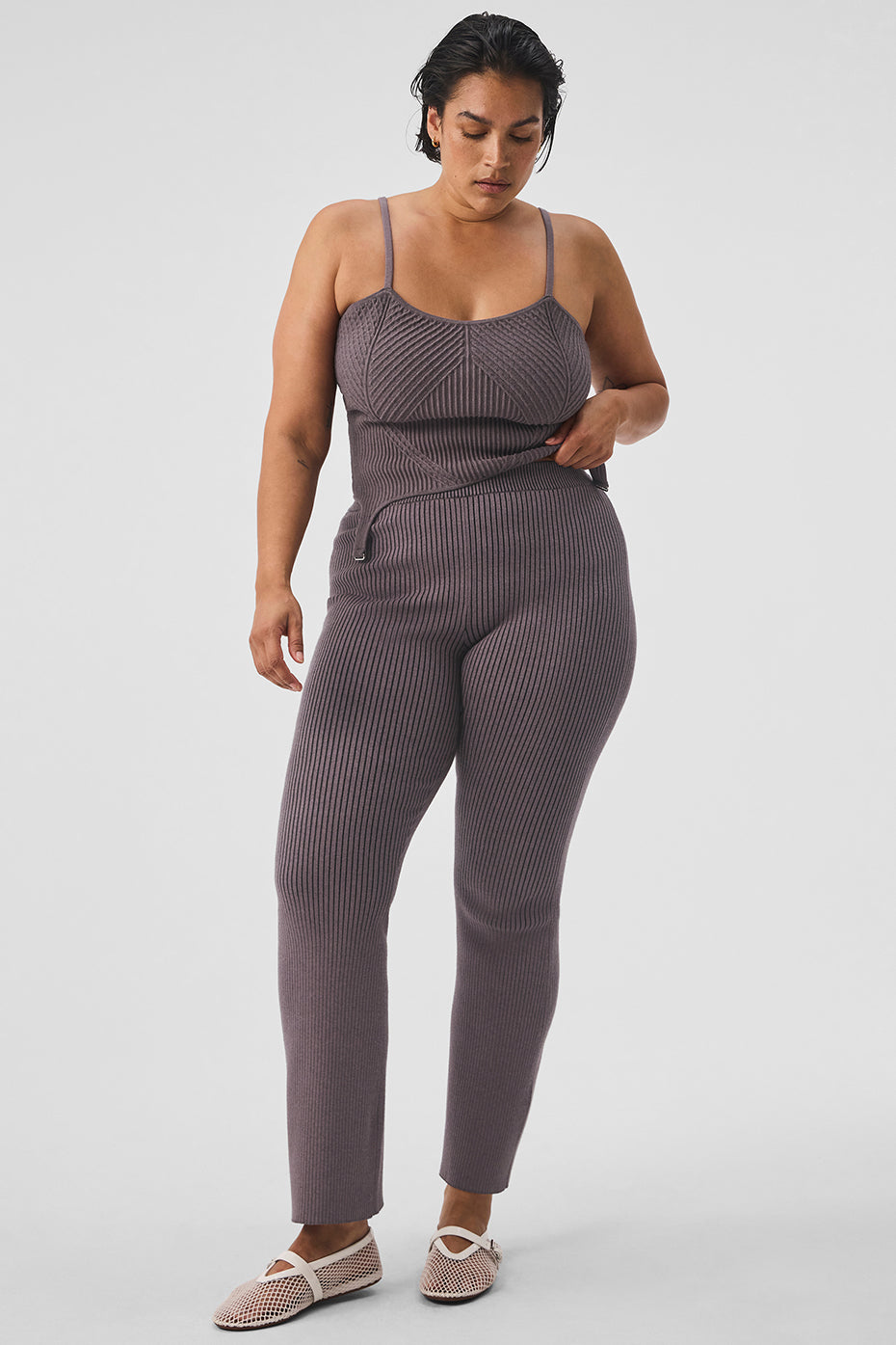 Denim Knit High-Waist Flare Pant