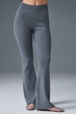 Denim Knit High-Waist Flare Pant