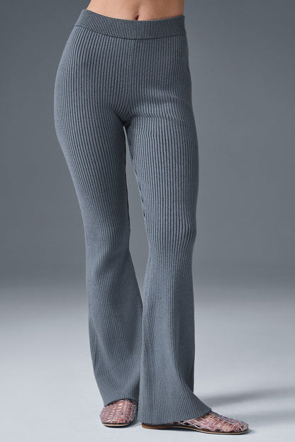 Denim Knit High-Waist Flare Pant