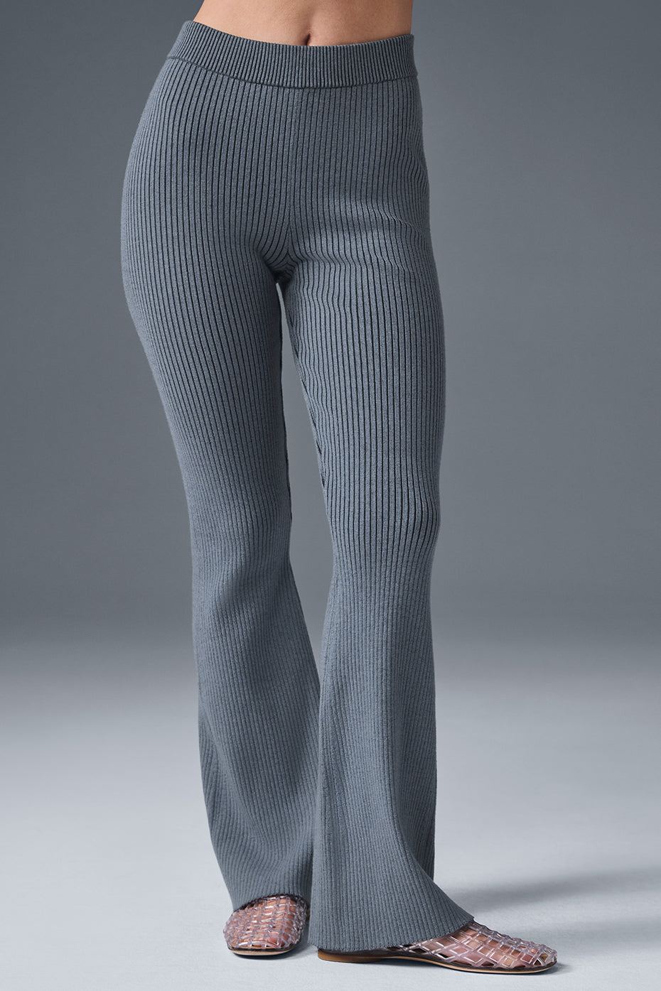 Denim Knit High-Waist Flare Pant