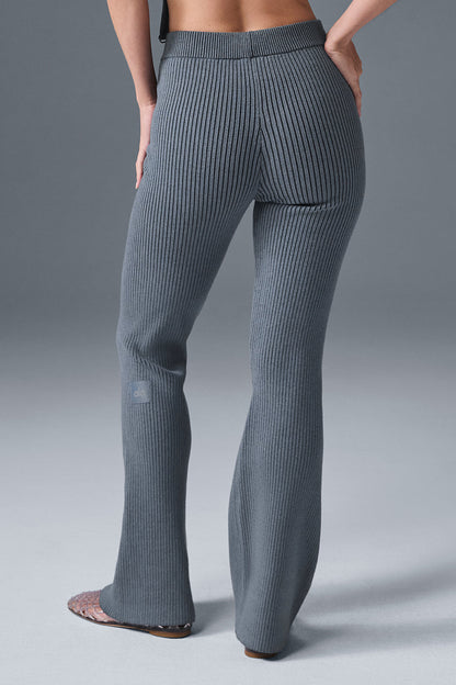 Denim Knit High-Waist Flare Pant