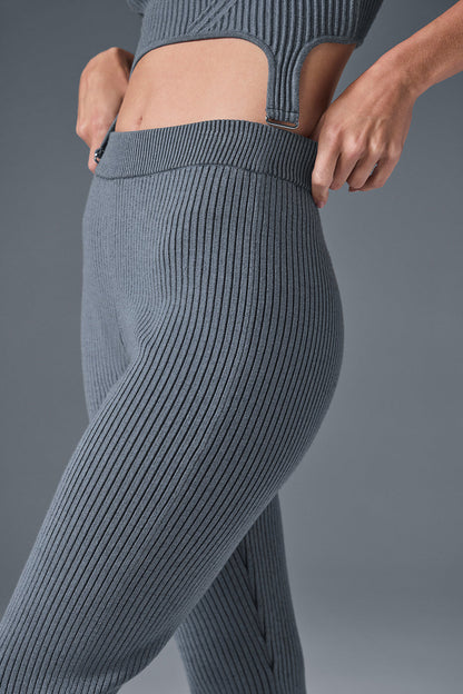 Denim Knit High-Waist Flare Pant