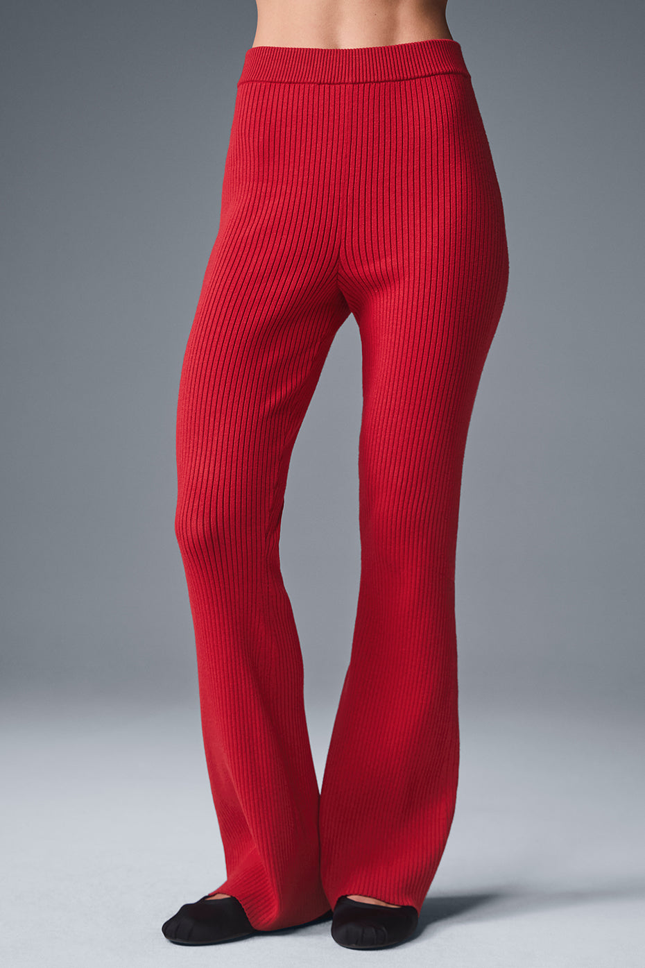 Denim Knit High-Waist Flare Pant