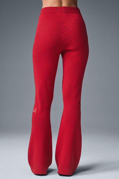 Denim Knit High-Waist Flare Pant