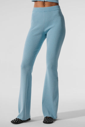 Denim Knit High-Waist Flare Pant