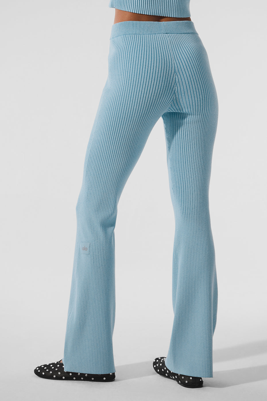 Denim Knit High-Waist Flare Pant