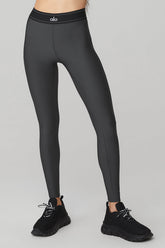 Airlift High-Waist Suit Up Legging featuring a boxer-style waistband and body-contouring piping in sleek black.