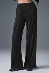 High-Waist Micro Plisse Straight Leg Pant
