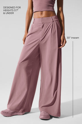 High-Waist Dreamscape Trouser in lightweight crinkle fabric, designed for heights 5'7" and under with a 30" inseam.