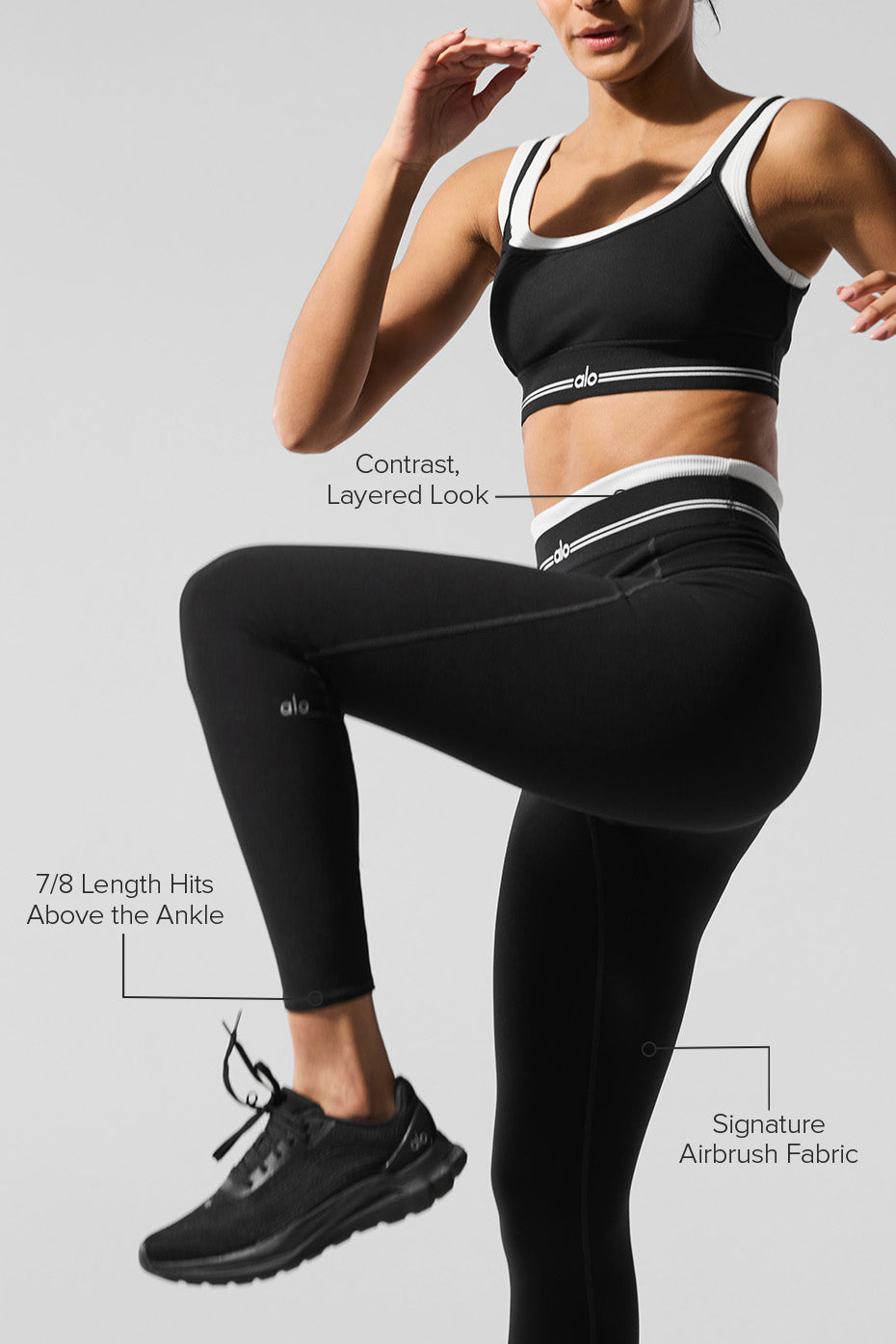 Model wearing Airbrush High-Waist 7/8 Better Together Legging showcasing contrast layered look and signature Airbrush fabric.