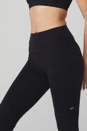 High-Waist Goddess Legging featuring sculpting Airbrush fabric for comfort and ribbed bottoms for versatile styling