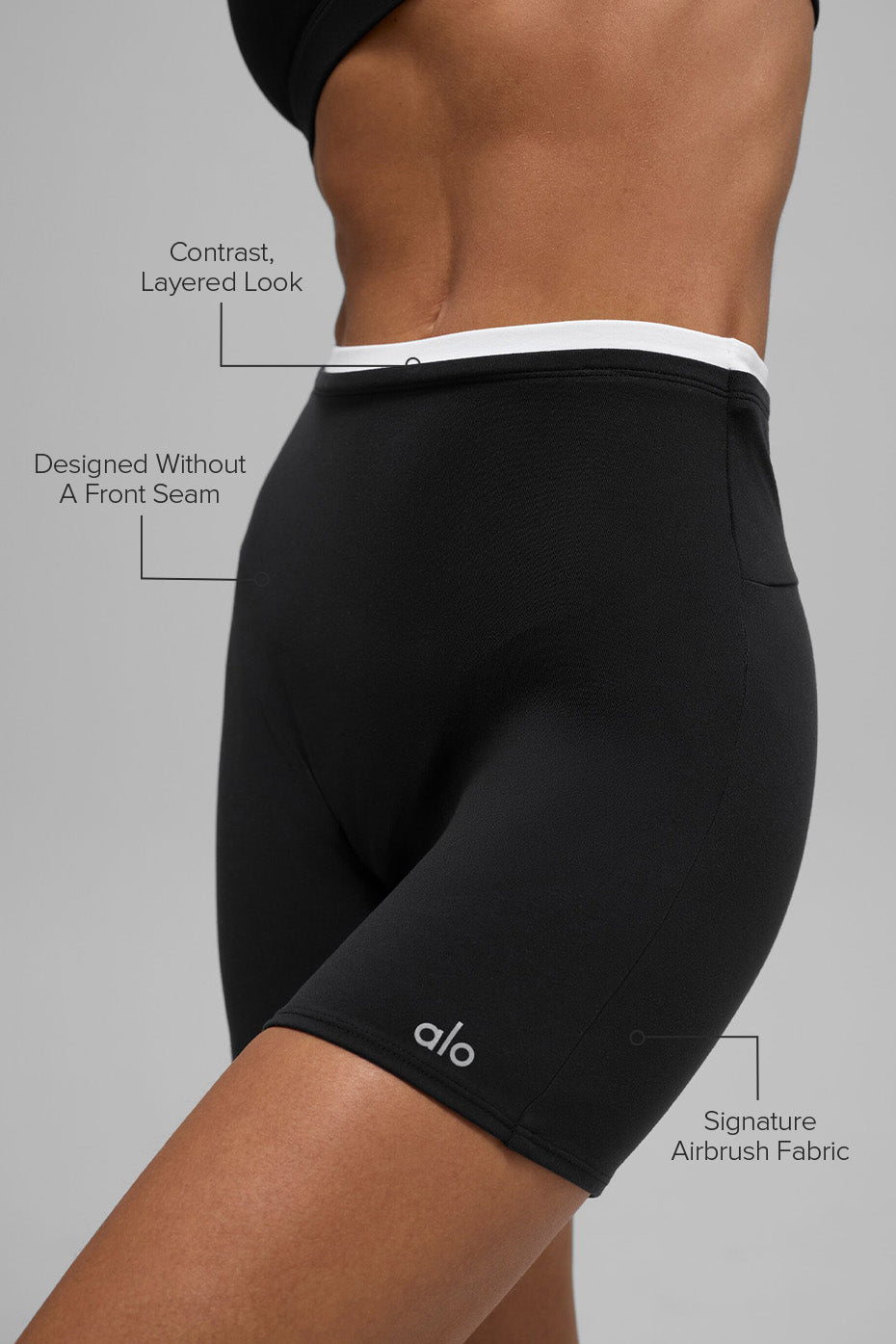 Close-up of 5 inch Airbrush Double Up Short showing signature fabric and contrast layered design for comfort and movement.