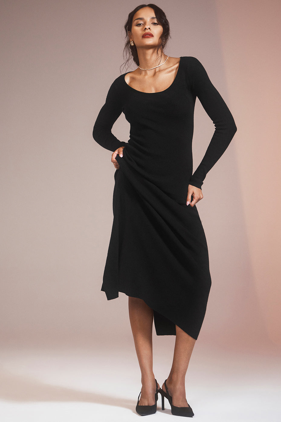 Ribbed Silk Cashmere Plaisir Long Sleeve Dress