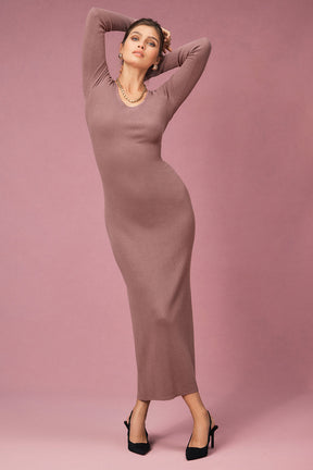 Ribbed Silk Cashmere Plaisir Long Sleeve Dress