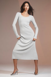 Ribbed Silk Cashmere Plaisir Long Sleeve Dress