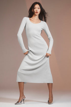 Ribbed Silk Cashmere Plaisir Long Sleeve Dress