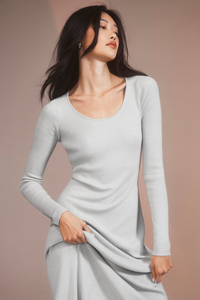 Ribbed Silk Cashmere Plaisir Long Sleeve Dress