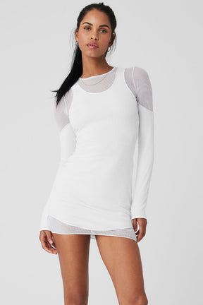Striped Mesh Synergy Long Sleeve Dress