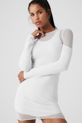 Striped Mesh Synergy Long Sleeve Dress