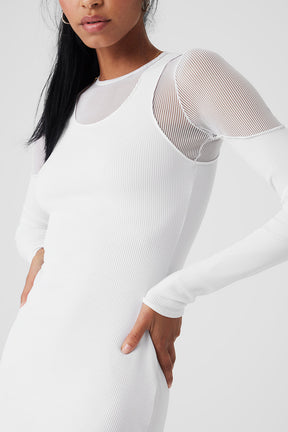 Striped Mesh Synergy Long Sleeve Dress