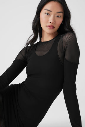 Striped Mesh Synergy Long Sleeve Dress