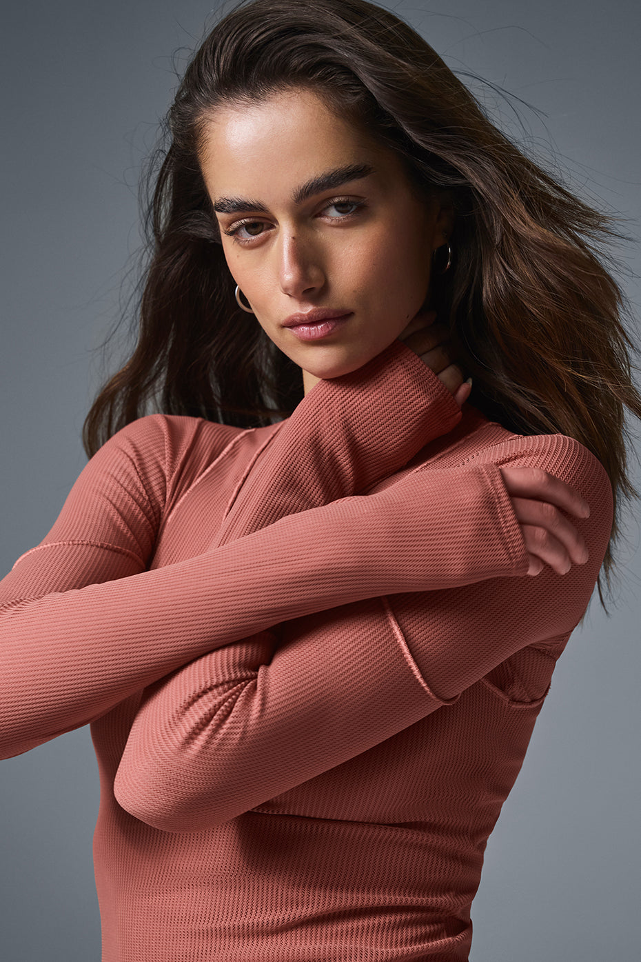 Striped Mesh Synergy Long Sleeve Dress