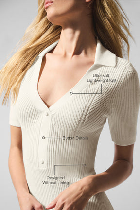 Supernatural Sweater Dress showcasing lightweight knit, button details, and ultra-soft texture perfect for warmer temps.
