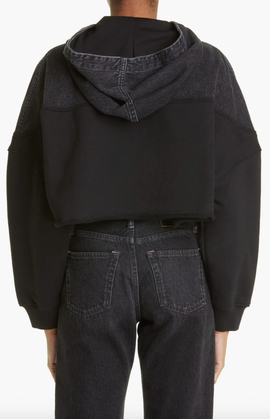 AMIRI WOMENS HYBRID CROPPED ZIP UP HOODIE SATIN BLACK