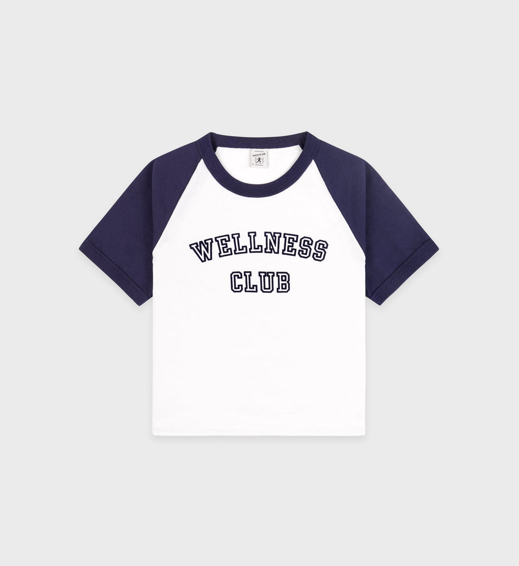 Wellness Club Flocked Baby Tee - White/Navy