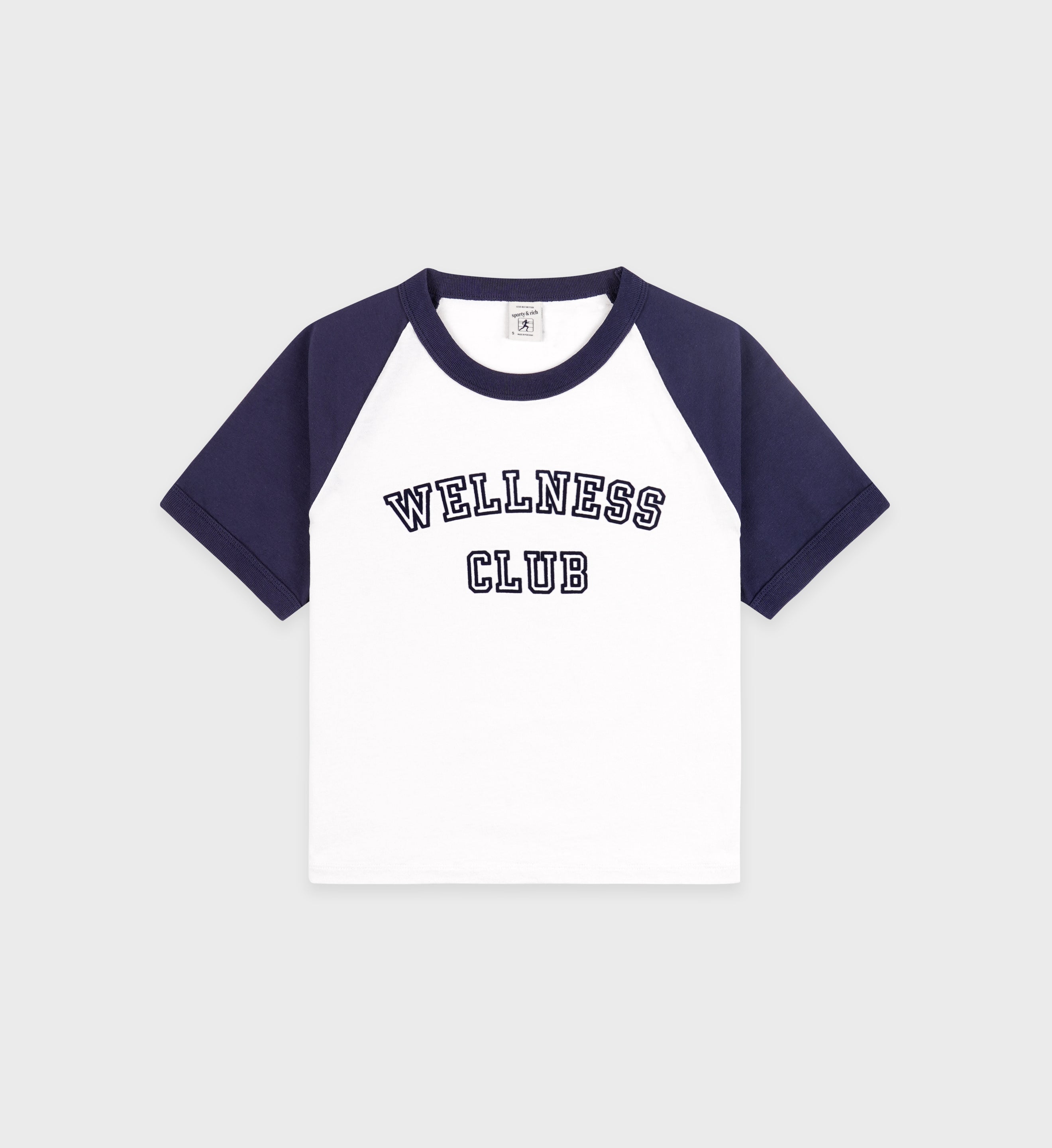 Wellness Club Flocked Baby Tee - White/Navy