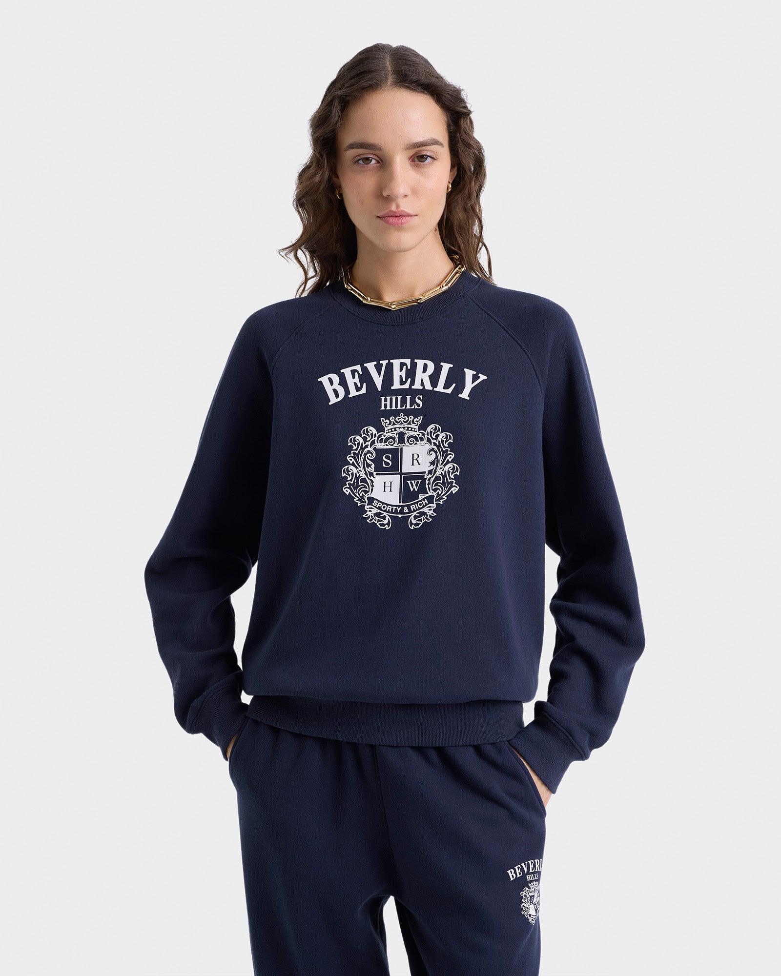 Beverly Hills Crest Soft Crewneck - Navy/White