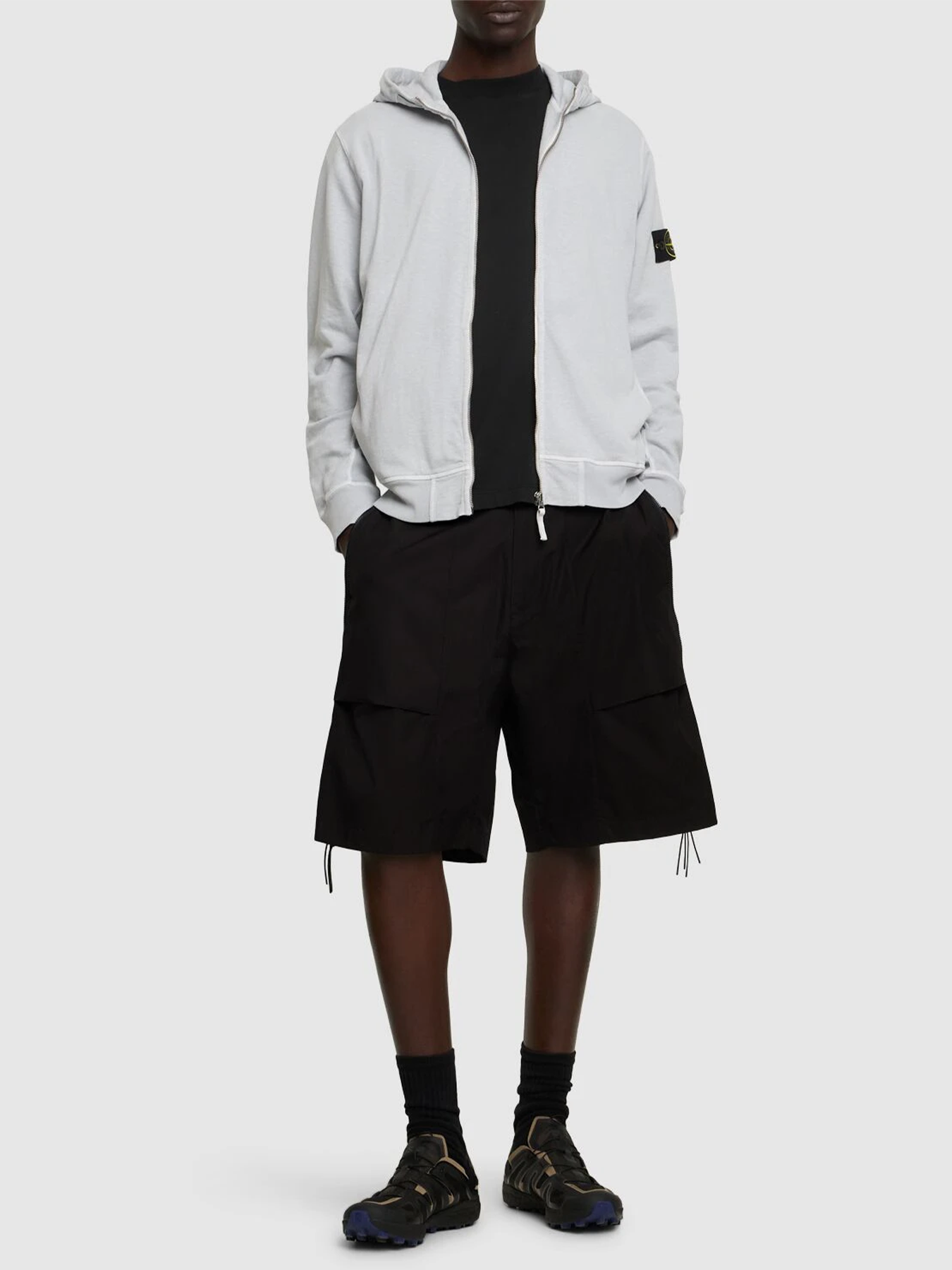 Stone Island Two-Slip Pockets Brand Patch Cotton Hoodie in Pearl Grey