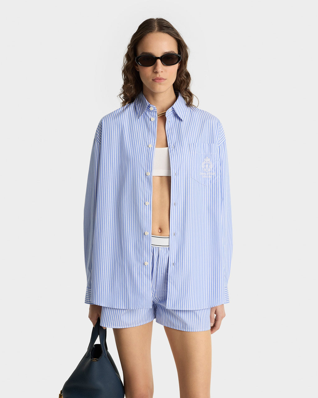 Crown Tennis Oversized Shirt - Light Blue Striped
