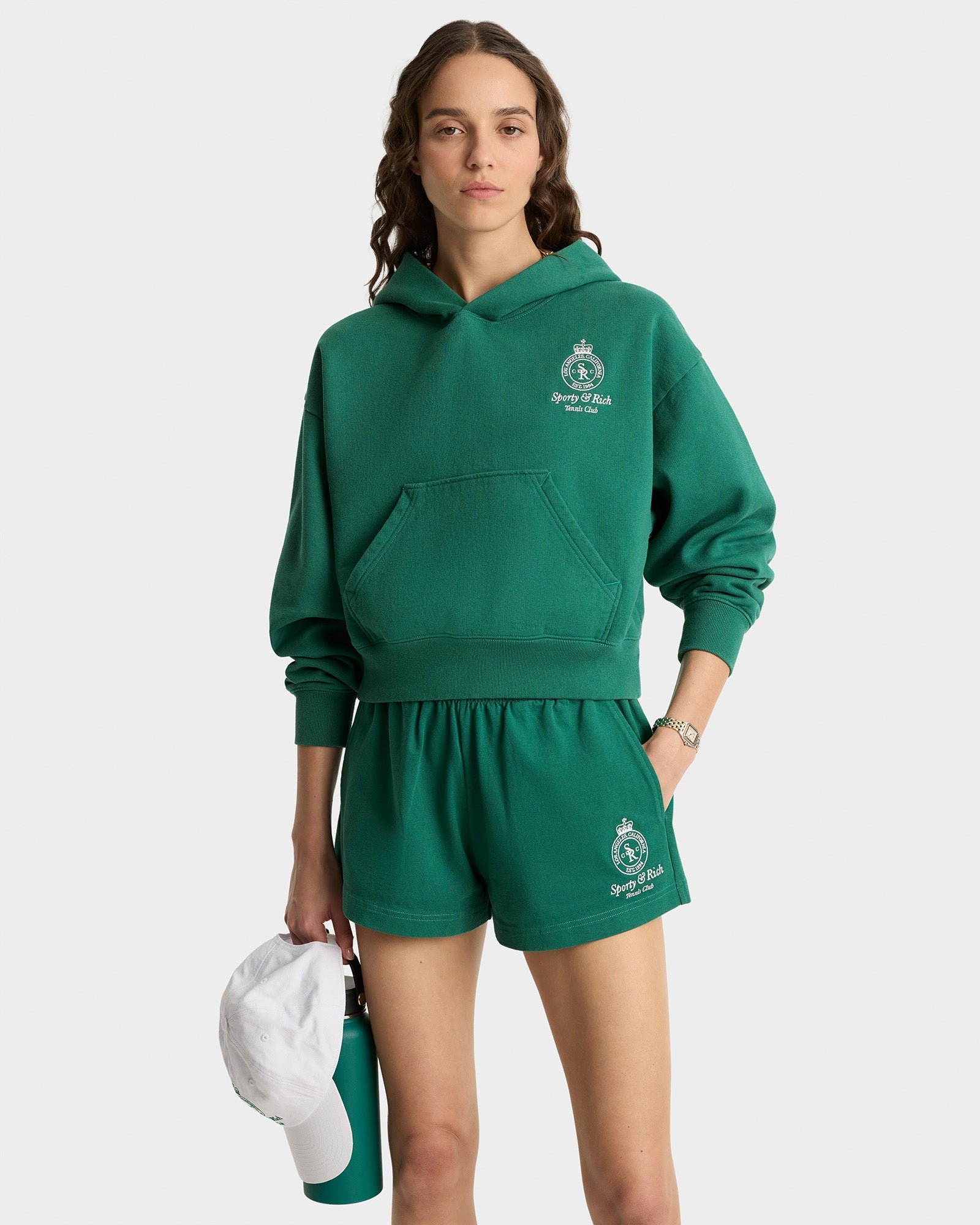 Crown Tennis Cropped Hoodie - Alpine/White