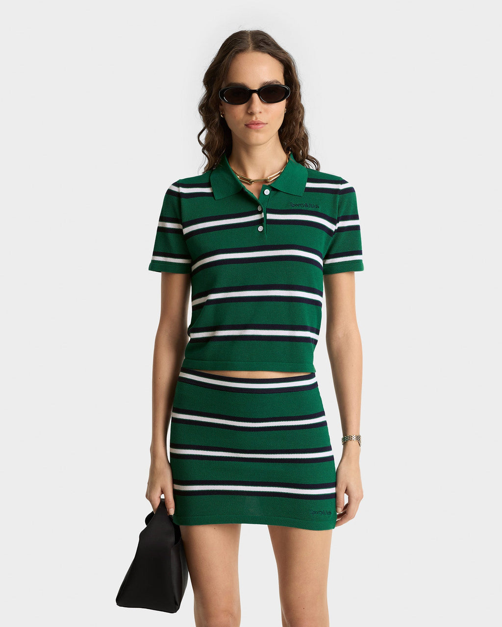 Serif Logo Silk Pique Cropped Polo - Alpine/White/Navy