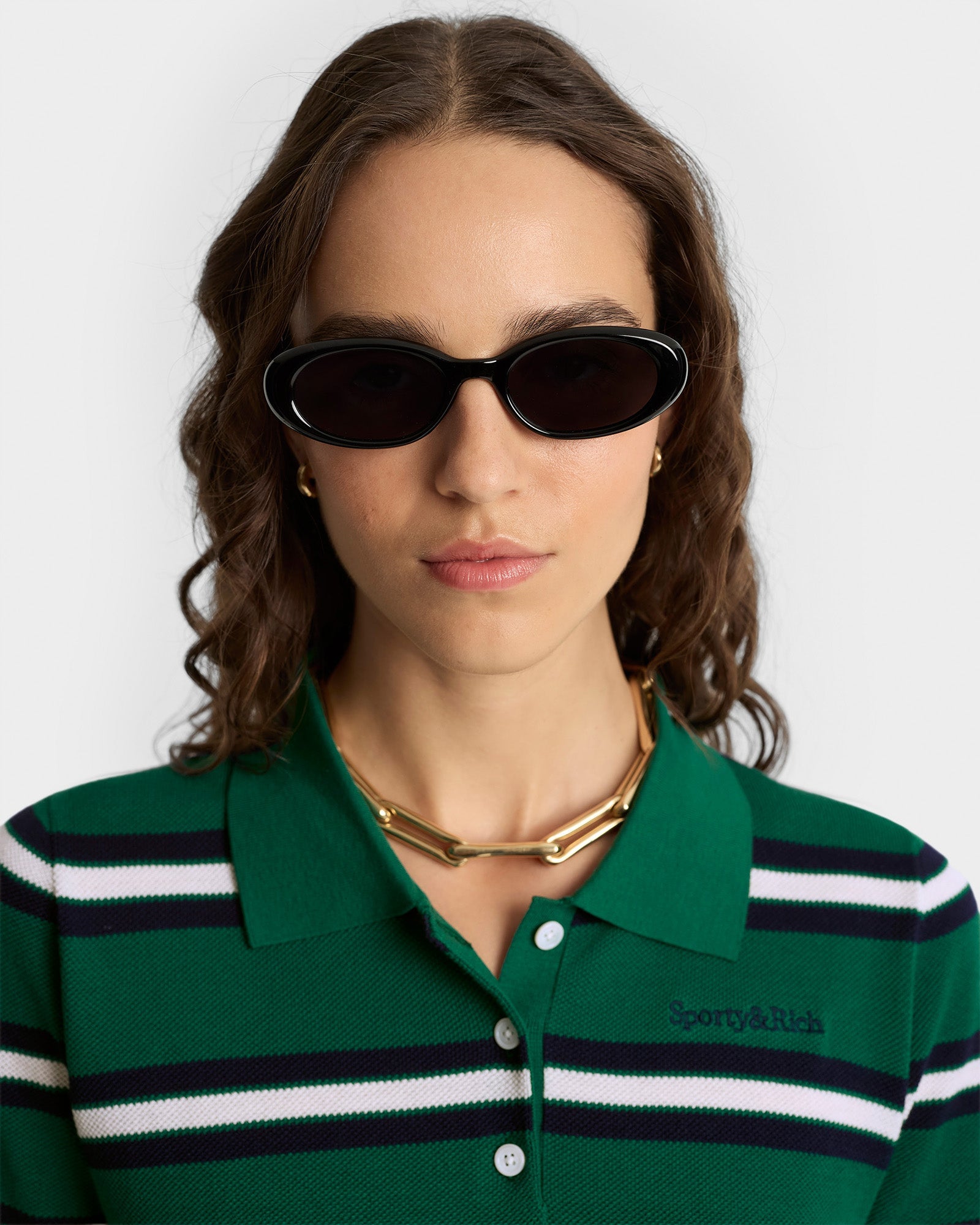 Serif Logo Silk Pique Cropped Polo - Alpine/White/Navy