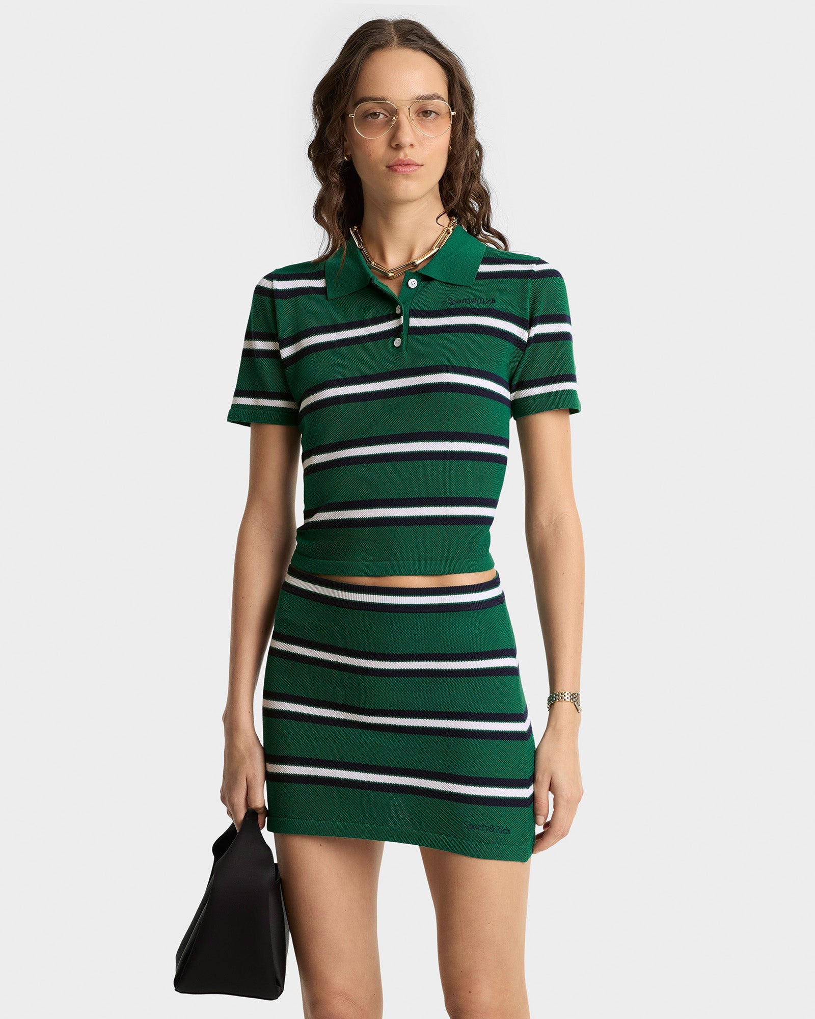 Serif Logo Silk Pique Aline Skirt - Alpine/White/Navy