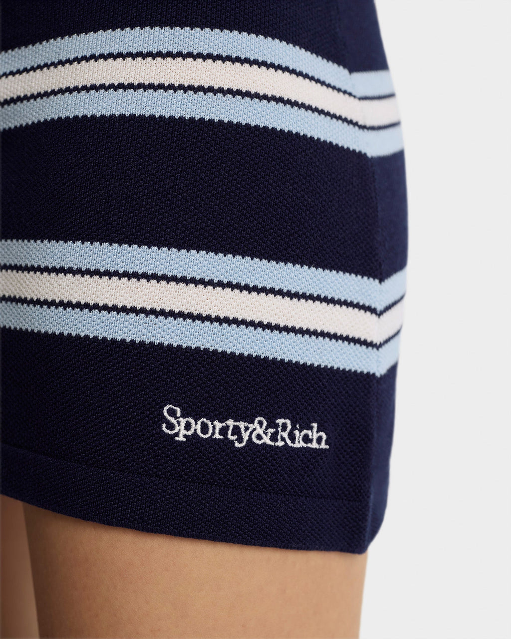 Serif Logo Silk Pique Aline Skirt - Navy/White/Flax Blue