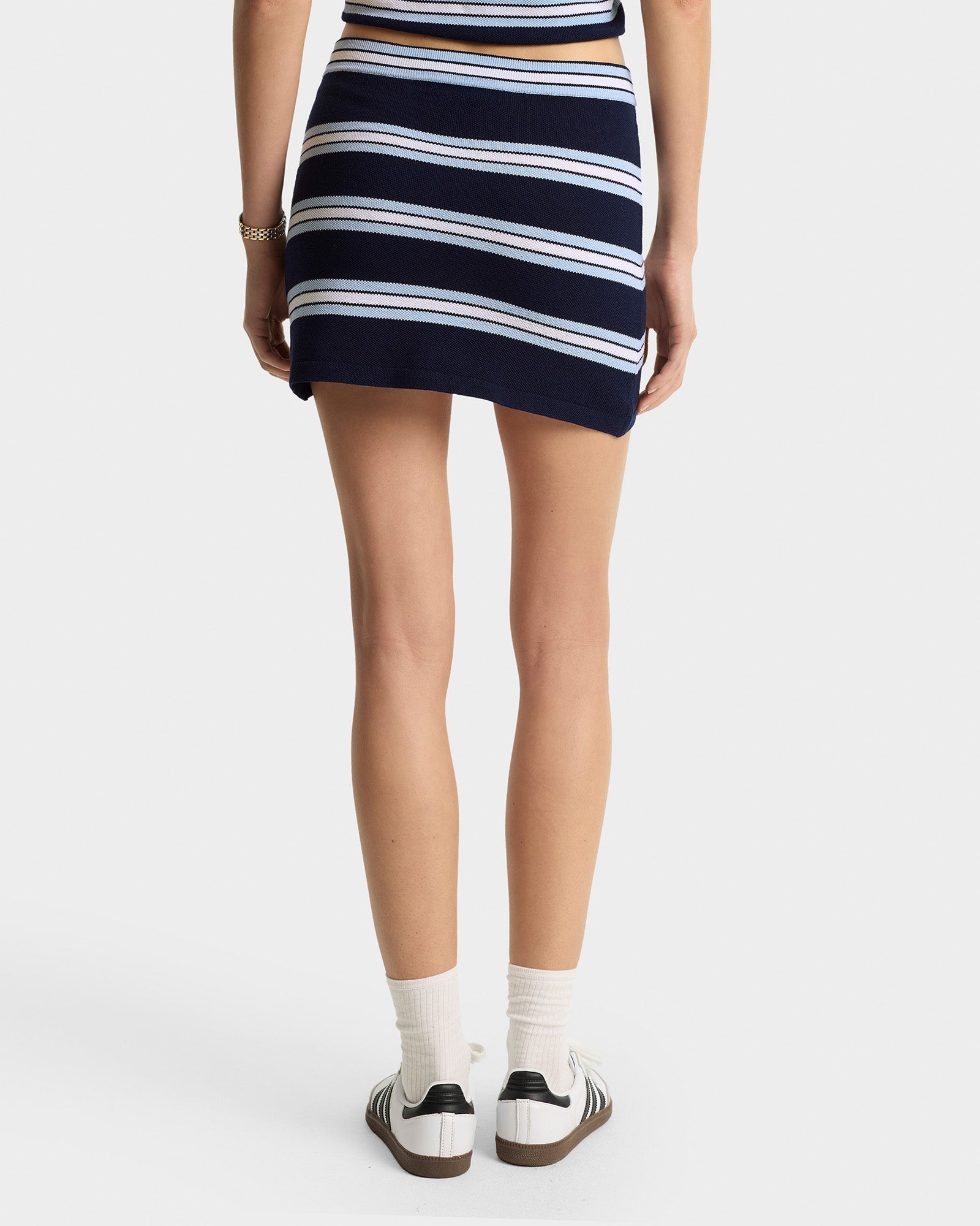 Serif Logo Silk Pique Aline Skirt - Navy/White/Flax Blue