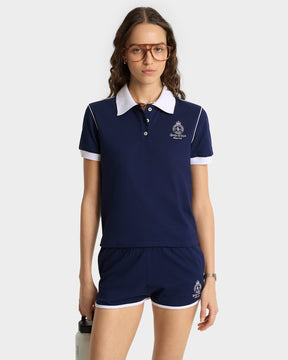 Crown 70s Pique Polo - Navy/White