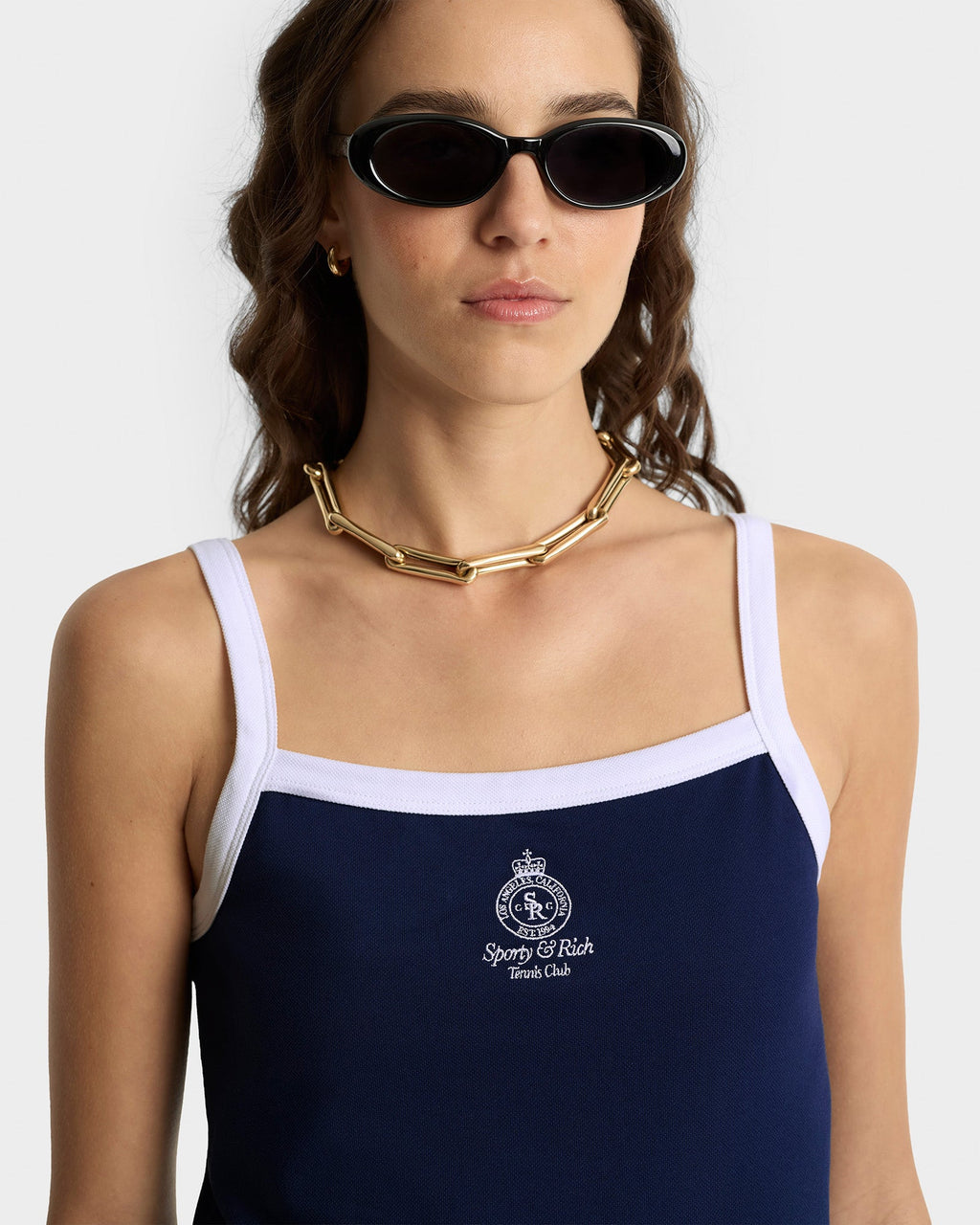 Crown Tennis Pique Tank - Navy/White