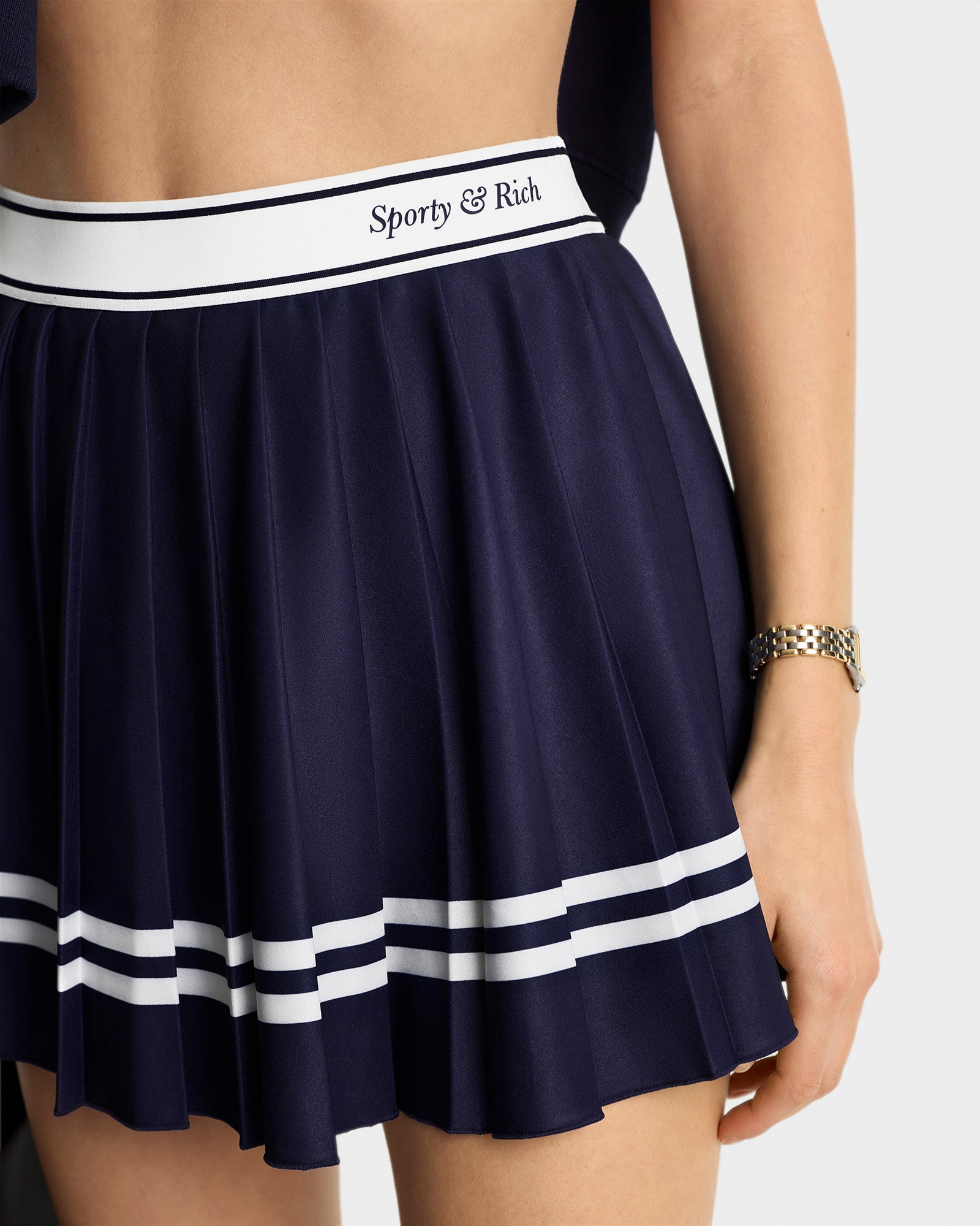 Italic Logo Pleated Skirt - Navy/White