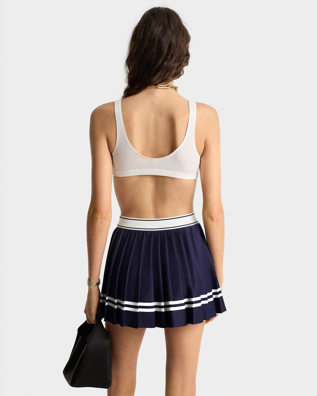 Italic Logo Pleated Skirt - Navy/White